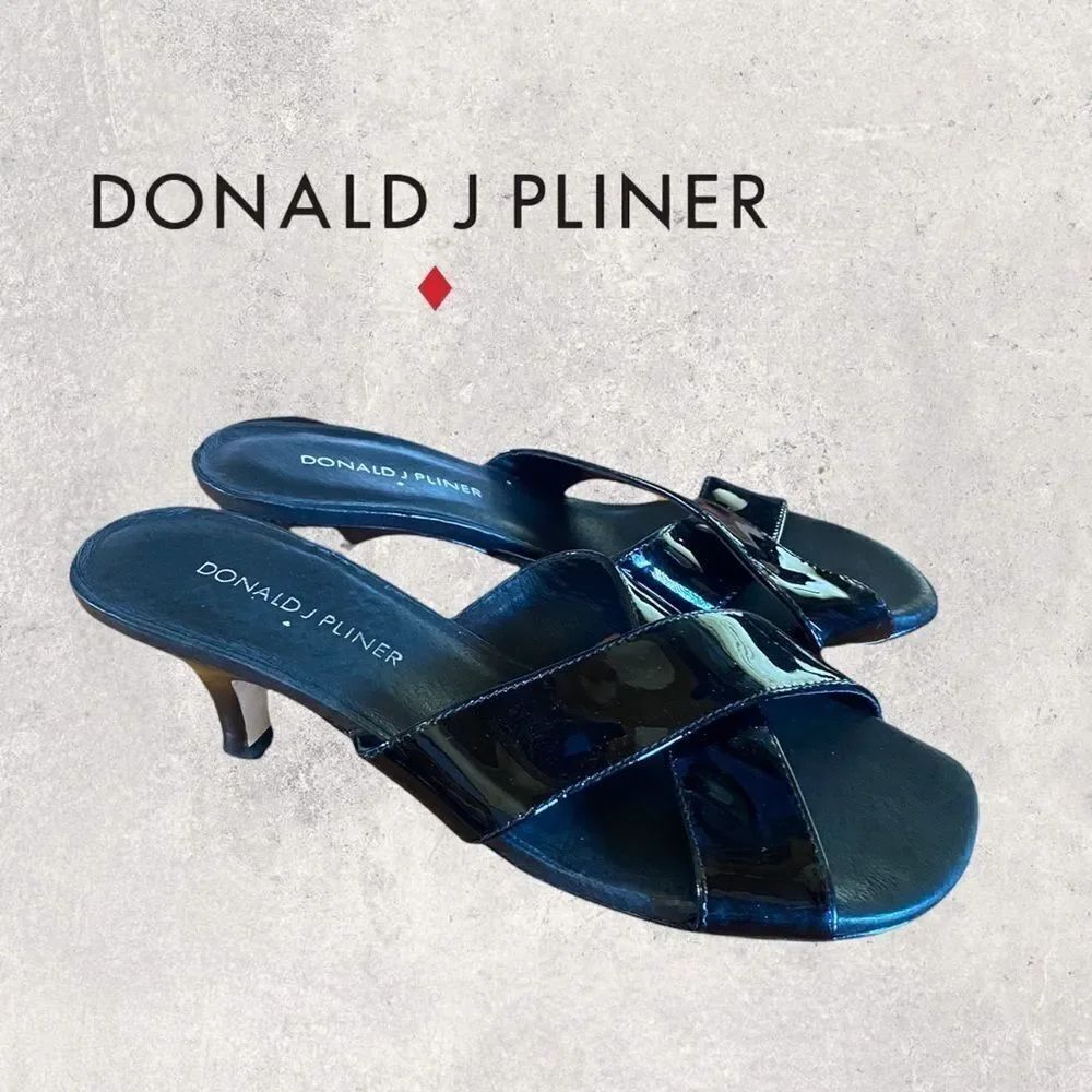 Donald J Pliner Women's Black Patent Slide Heeled Sandals Heels 5.5